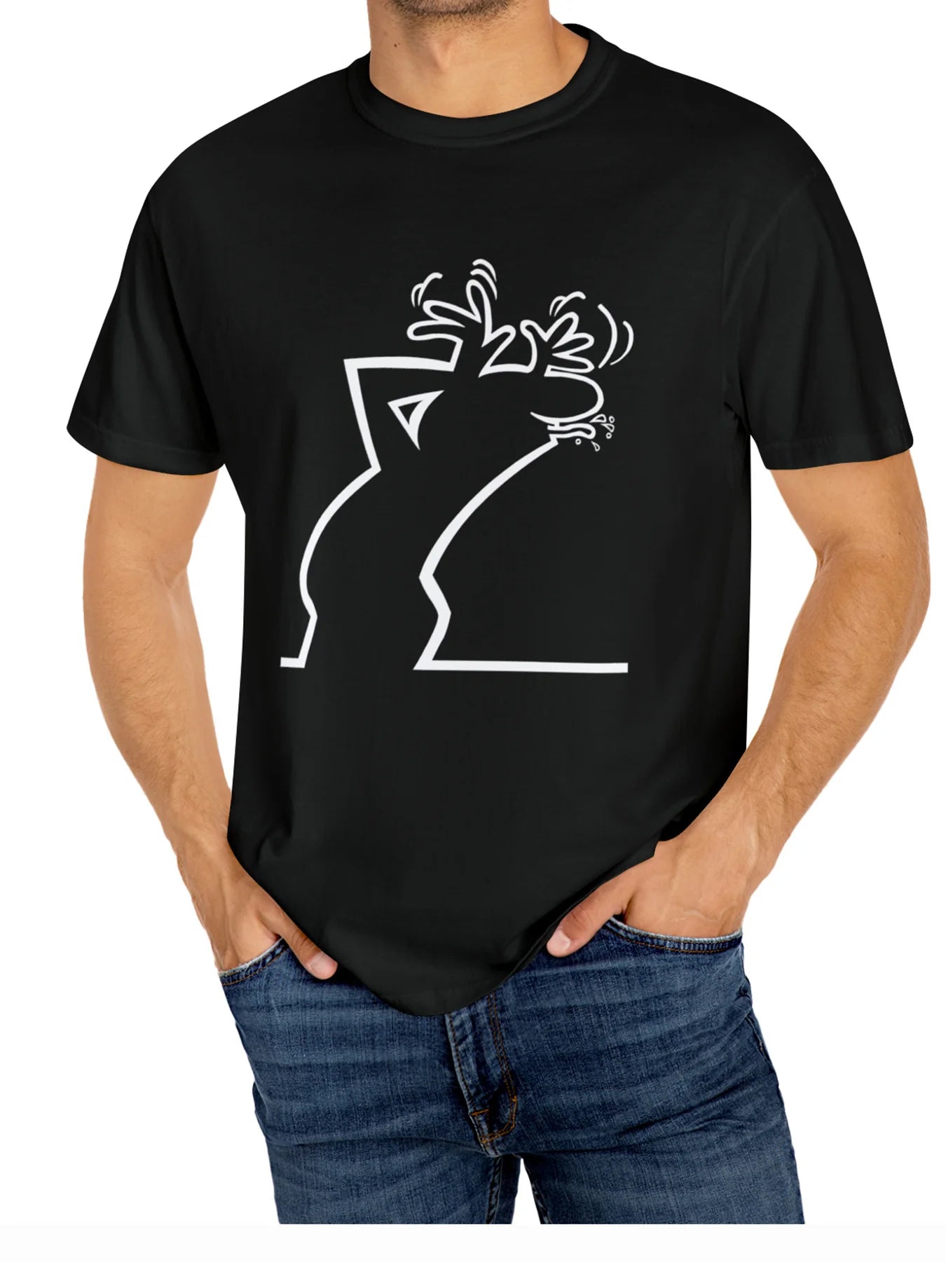 Casual Outings | Men's Casual Cotton T-Shirt with Cartoon Animal Print – Short Sleeve, Crew Neck