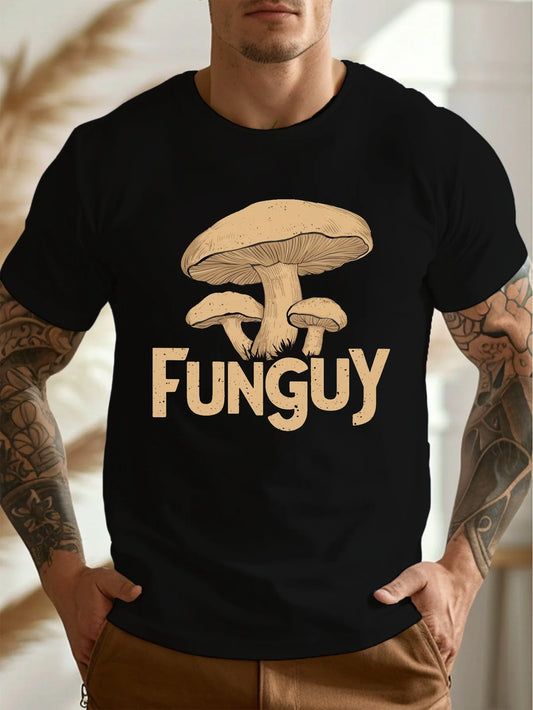 Funguy Mushroom Print Tee - Summer Lightweight Men's  Print T-Shirt - Casual Crew Neck Short Sleeve Top