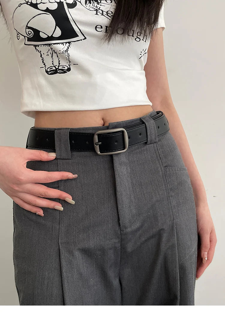 Belt Women for Jeans Student Coffee Versatile Wide Belt Design Feel Belt Black