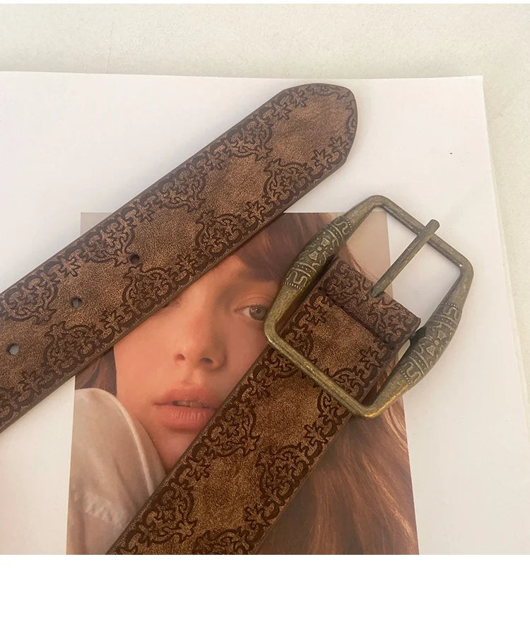 N Retro Y2K Belt WOMEN'S New National Wind Belt with Jeans Belt Senior Sense of Brown