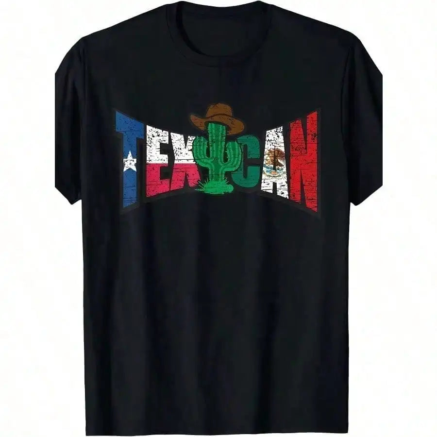 Texican Flag Cactus Tee Distressed Texas And Mexico Flag Letters Cactus T-Shirt