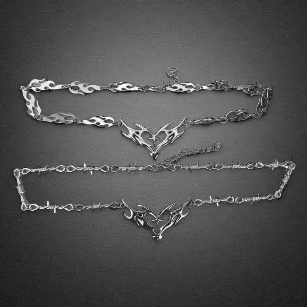 Cross Flame Heart Choker, punk jewelry, Gothic accessories, Y2k, thorns, barbed wire, hippie, Flame Heart Charm, For Women Man