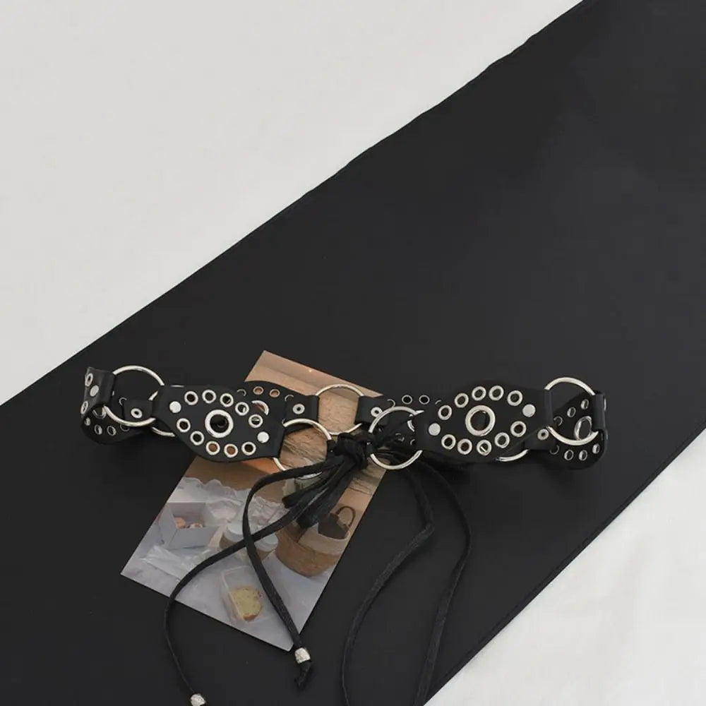 Vintage Metal Rivet Belt Hollow Ring Baroque Style Western Cowgirl Belt Y2K Korean Style Women Waistband Women