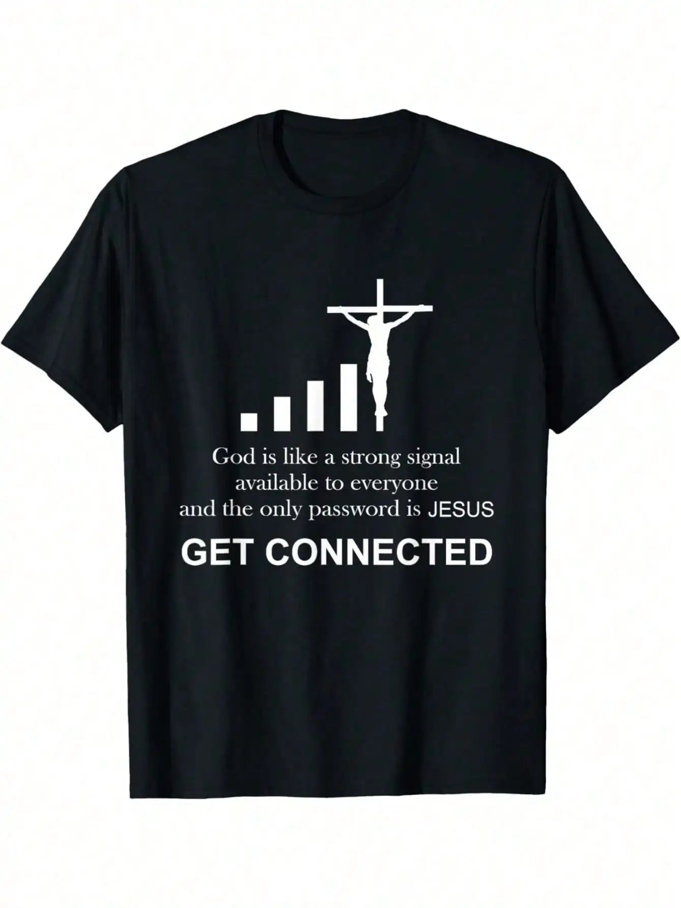 Get Connected Cross Graphic T-Shirt - Funny Catholic Priest Gift, Men's Casual Cotton Tee With Inspirational Message