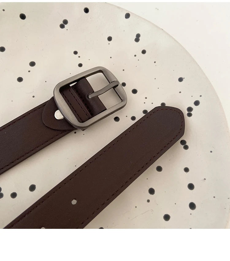 Belt Women for Jeans Student Coffee Versatile Wide Belt Design Feel Belt Black