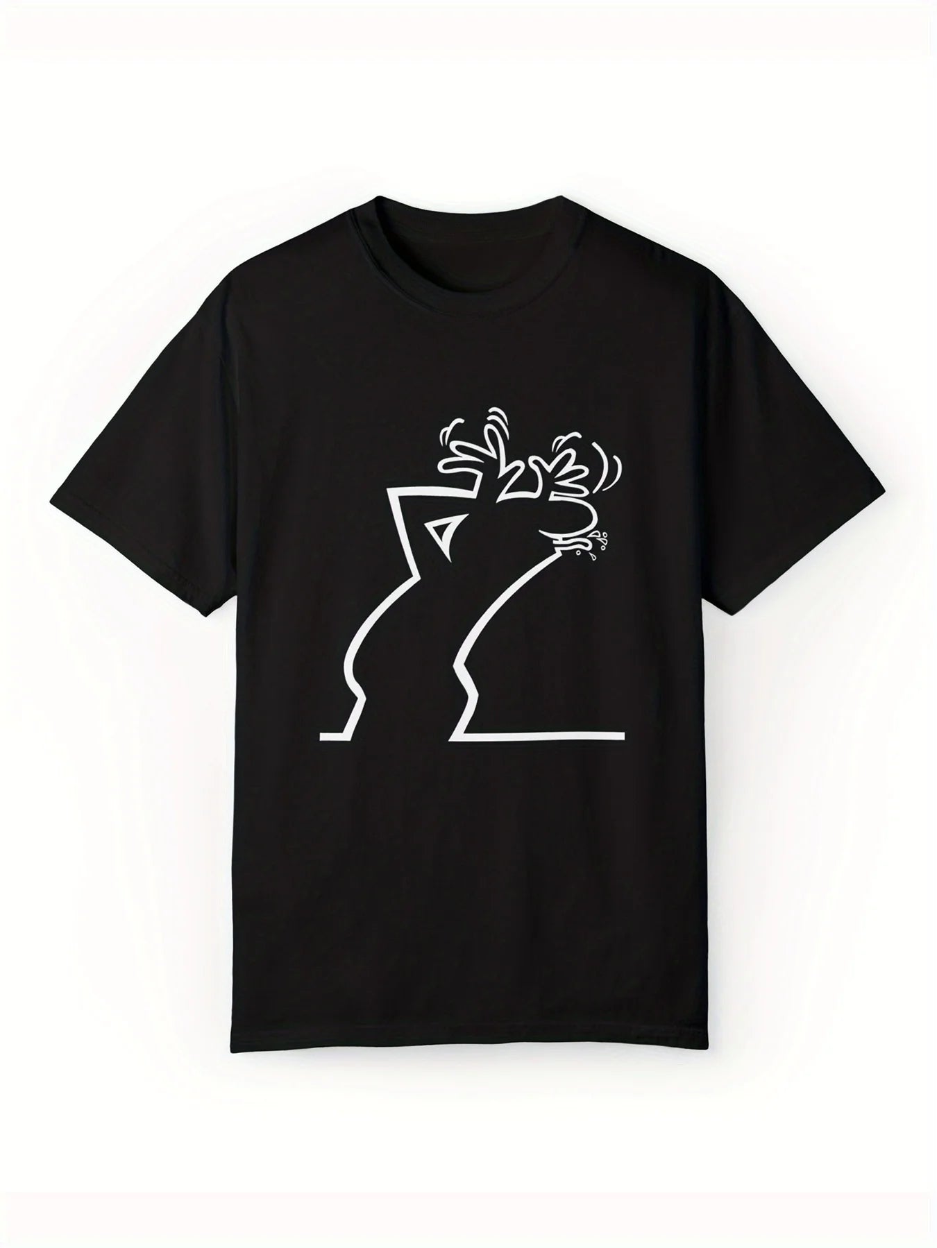 Casual Outings | Men's Casual Cotton T-Shirt with Cartoon Animal Print – Short Sleeve, Crew Neck