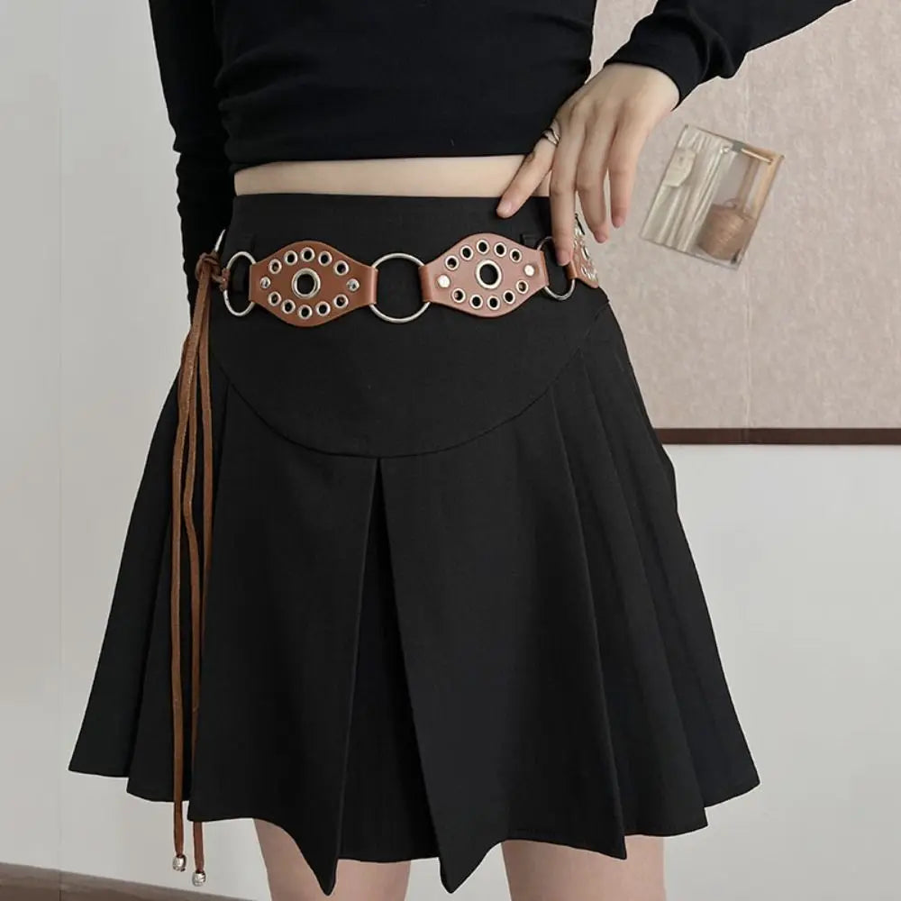 Vintage Metal Rivet Belt Hollow Ring Baroque Style Western Cowgirl Belt Y2K Korean Style Women Waistband Women