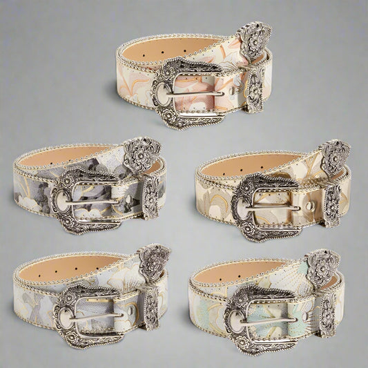 Embossed Buckle Belt Vintage Waistbelt Women Decorative Belt for Formal Daily
