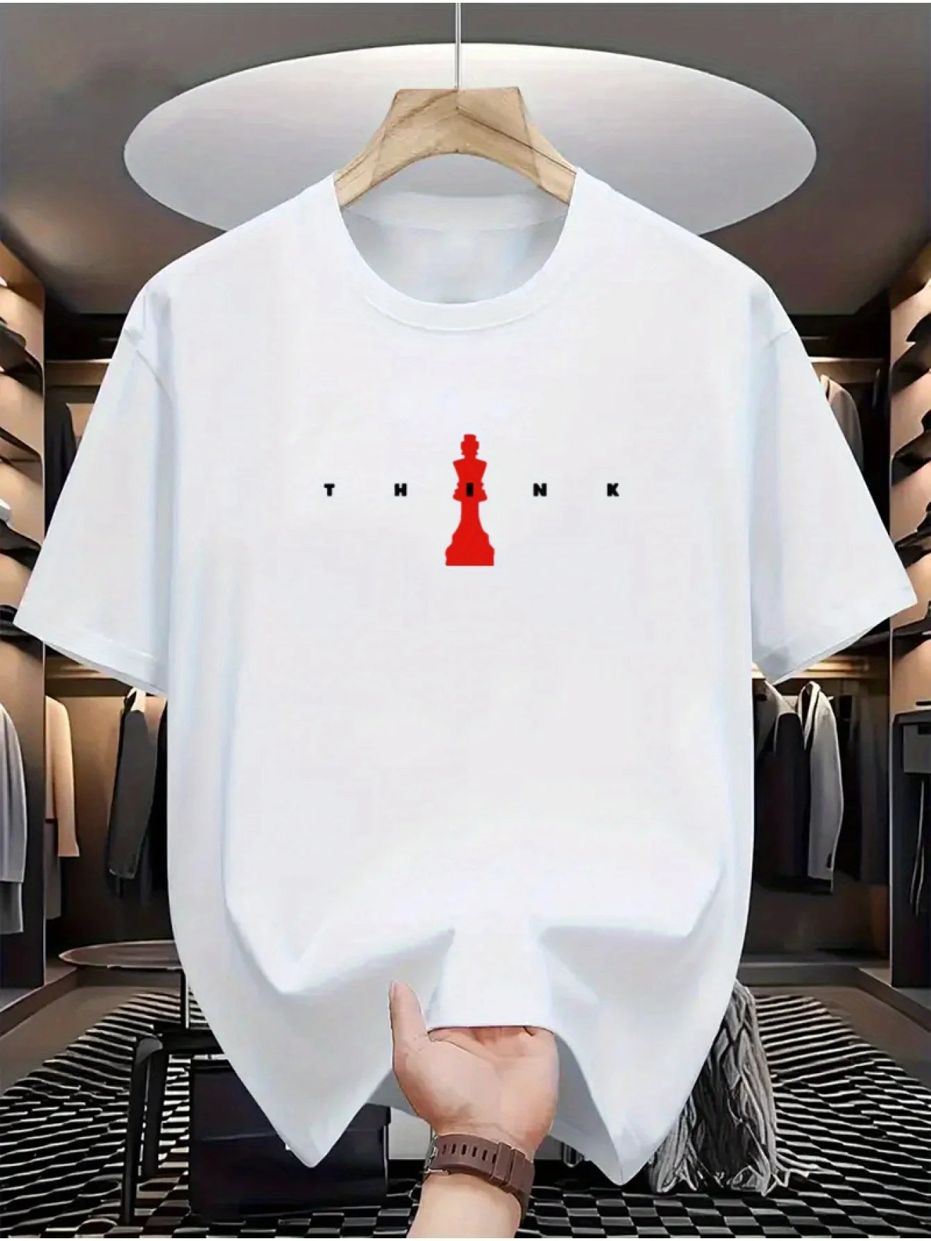 Men's 100% Cotton Casual T-Shirt with Unique Chess Piece Design, Crew Neck, Short Sleeve, Regular Fit, for Daily