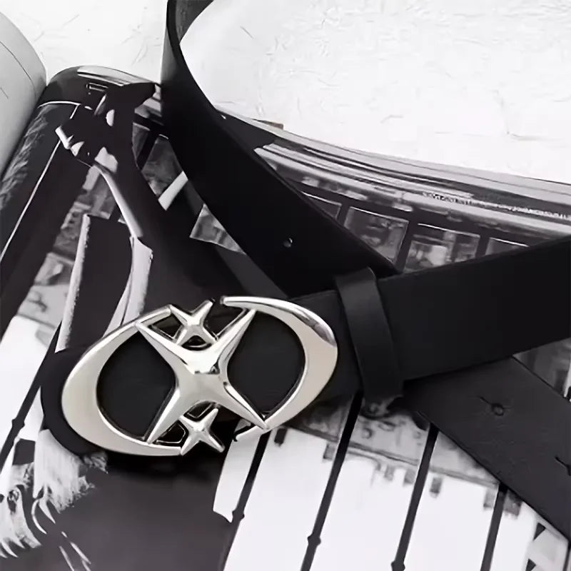 Men's Belt Punk Star Buckle Belt Design Cross Metal Vintage Gothic Men Women Y2K Belt Pu Leather Belt Pants Jeans Neutral Belts