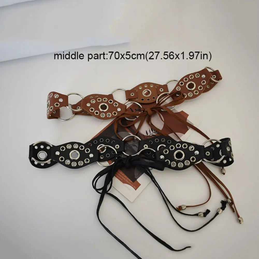 Vintage Metal Rivet Belt Hollow Ring Baroque Style Western Cowgirl Belt Y2K Korean Style Women Waistband Women