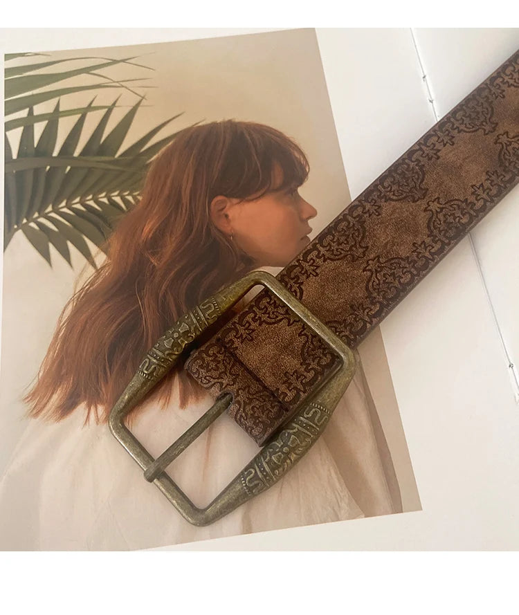 N Retro Y2K Belt WOMEN'S New National Wind Belt with Jeans Belt Senior Sense of Brown