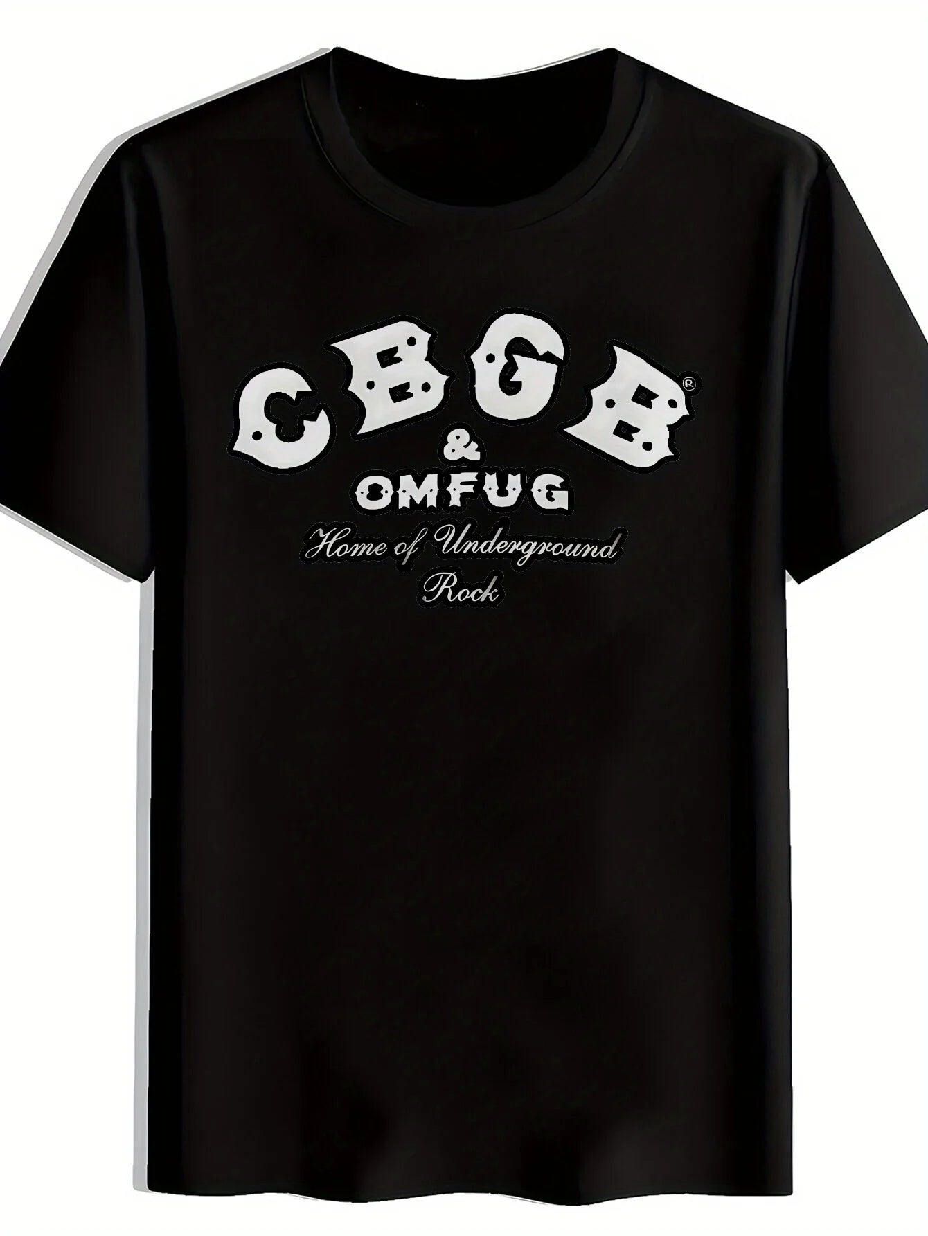 Men's Vintage Rock Band Graphic T-Shirt - CBGB & HOM OF UNDERGROUND ROCK Print, Black Short Sleeve Round Neck Casual Tee