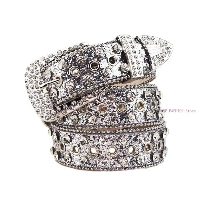 Vintage Waist Belt Jeans Belt PU Studded Belt Casual Ceinture Punk Belt Street Dance Glittered Belt Y166