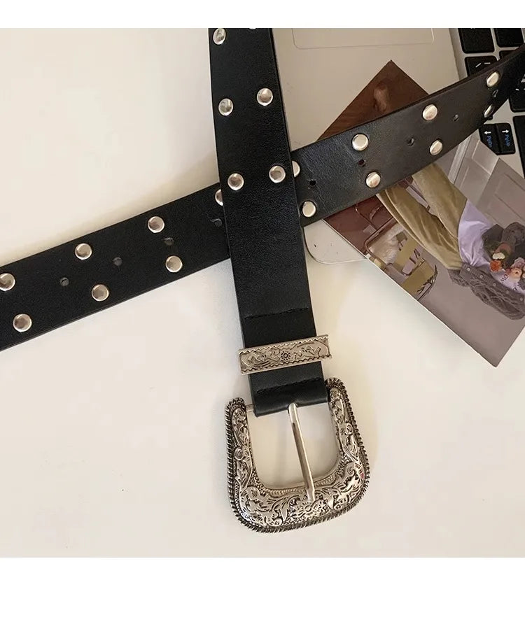 (Copy) Heavy Retro Rivet Belt Women's Fashion Personality High-End With Jeans 2024 New Belt Trend