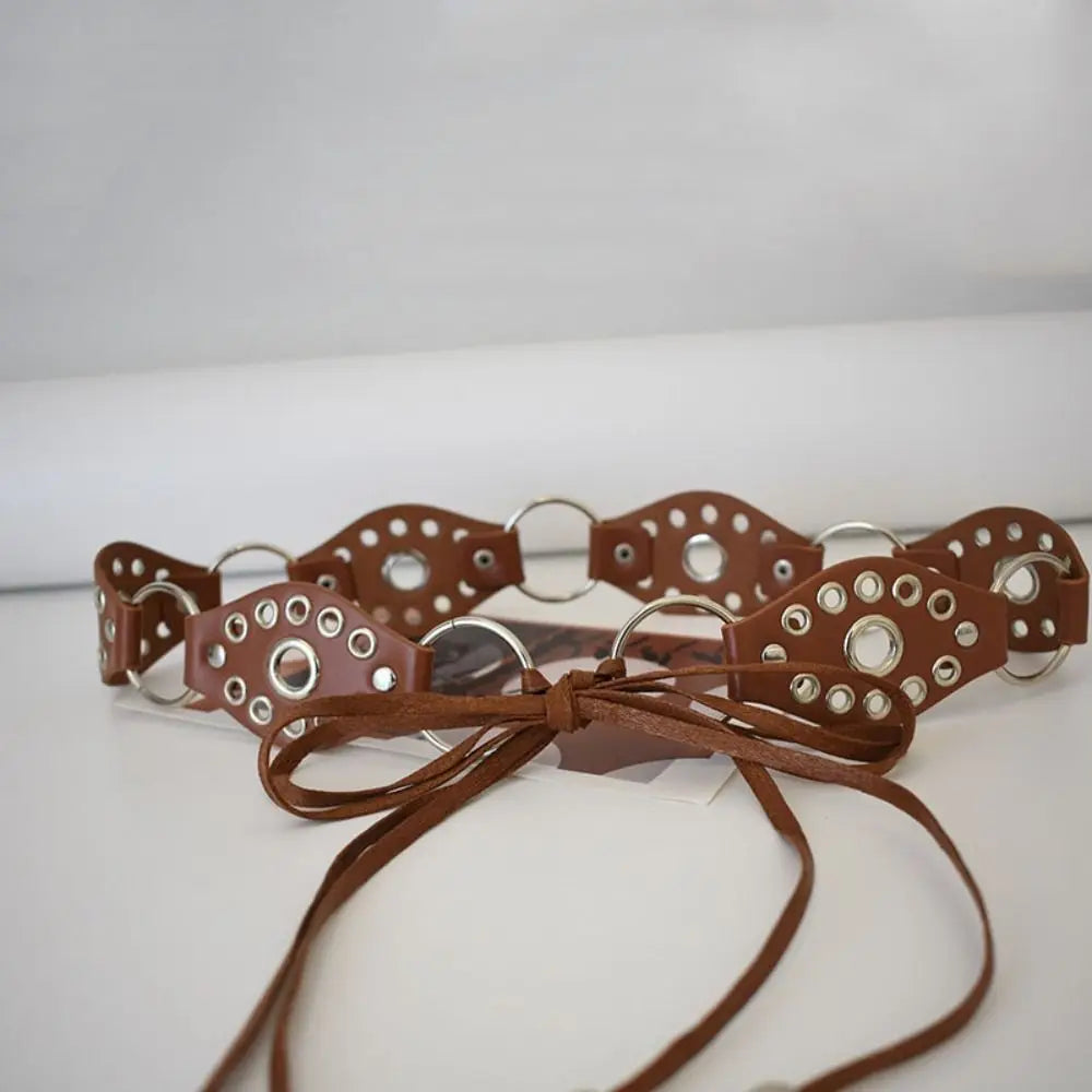 Vintage Metal Rivet Belt Hollow Ring Baroque Style Western Cowgirl Belt Y2K Korean Style Women Waistband Women