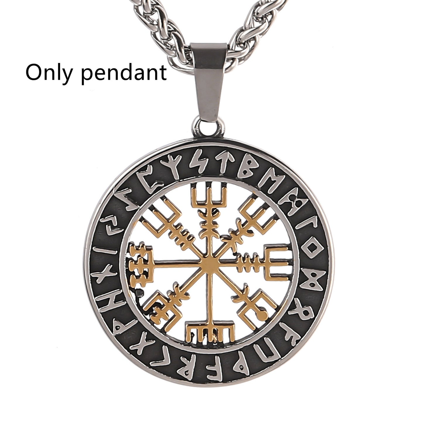 Vegvisir Viking Compass Pendant Necklace – Norse Runes Amulet